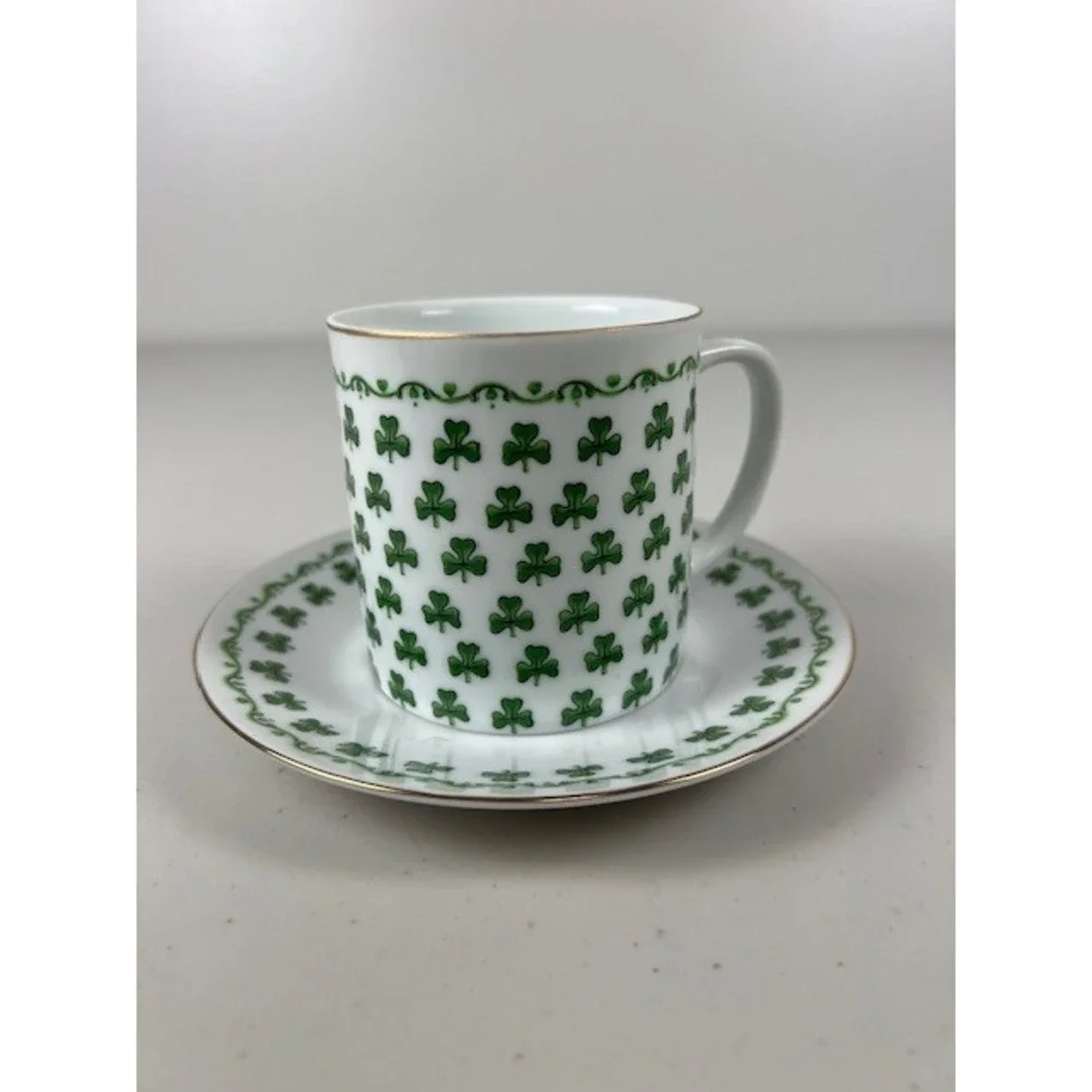 Parma by AAL Shamrock Clover Porcelain Demitasse Cup and Saucer Set Japan A-1163